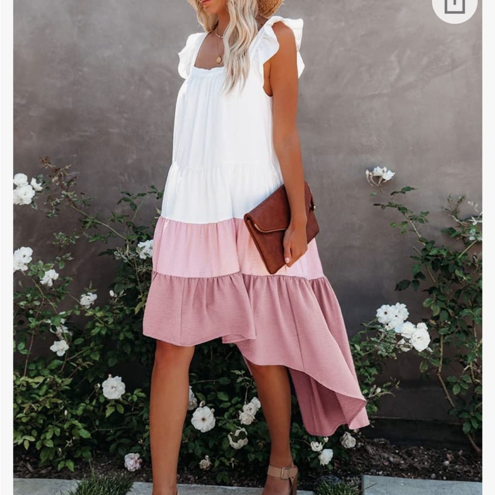 NWOT Casual high-low block color ombré pink dress